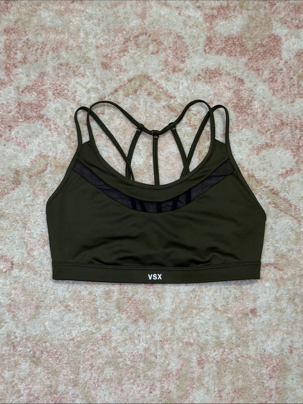 Victoria’s Secret Mesh Sports Bra Sz S - Olive Green/Black (Flawed)